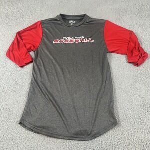 Rawlings Baseball Shirt Mens Small Gray Red 3/4 Sleeve Raglan Performance Tee